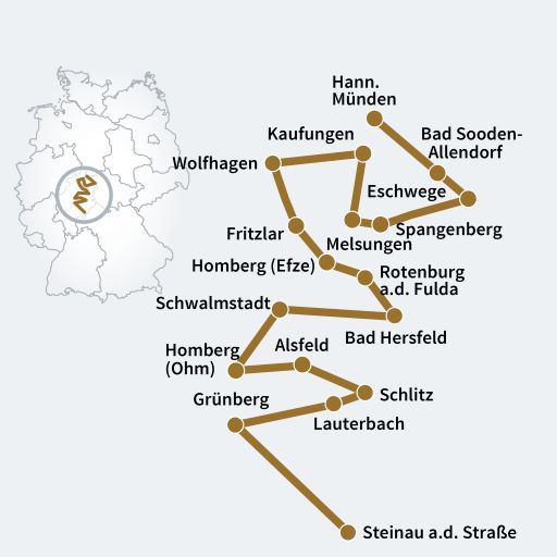 Kleine Karte Vom Weserbergland über Nordhessen zum Vogelsberg und Spessart 2021
