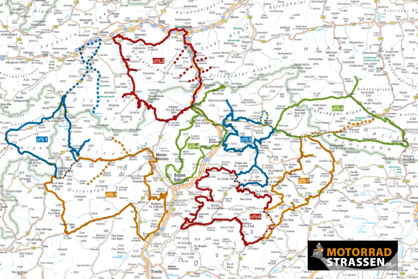 Motorradurlaub DOLOMITEN- 8 Touren in der Übersicht ©motorradstrassen